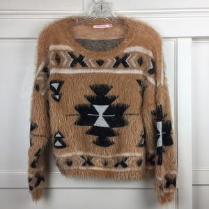 Fuzzy Aztec Cropped Sweater